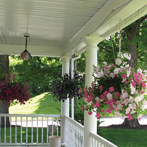 Drip irrigation for pots and baskets on front porches